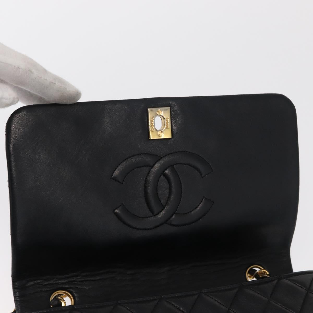 CHANEL Chain Matelasse 23 Shoulder Bag Lamb Skin Black Gold CC Auth 157790