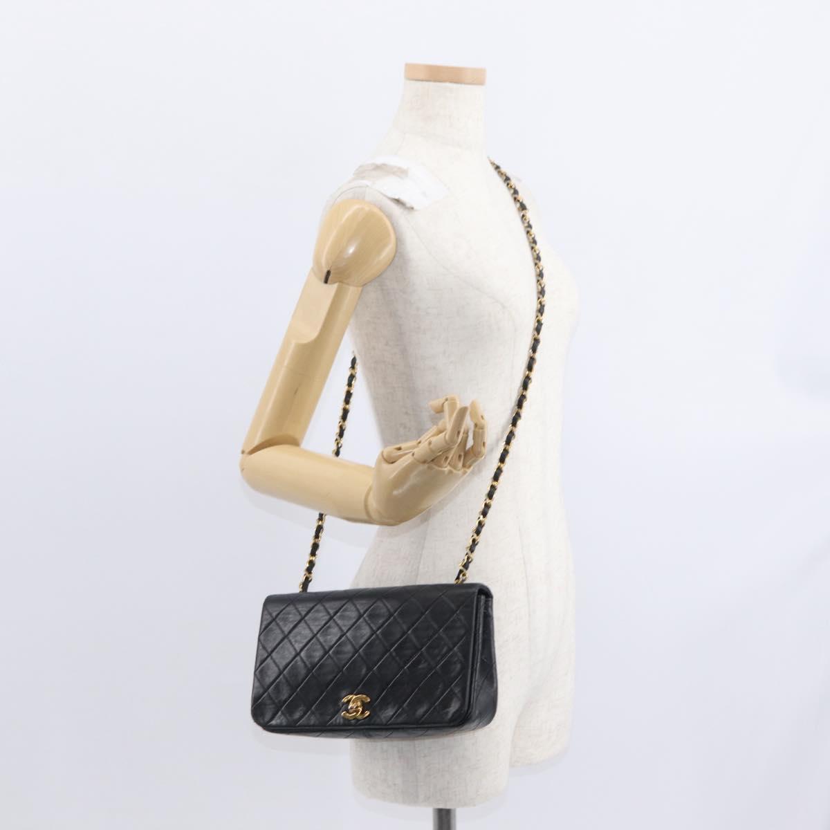 CHANEL Chain Matelasse 23 Shoulder Bag Lamb Skin Black Gold CC Auth 157790