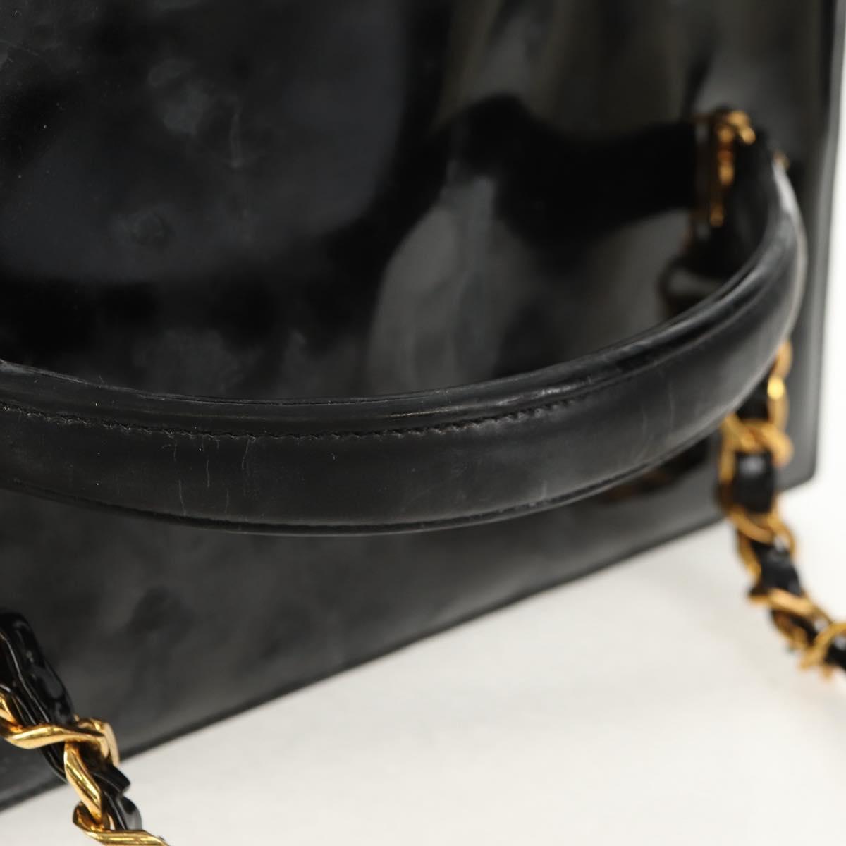CHANEL Vanity Hand Bag Patent leather 2way Black Gold CC Auth 157791