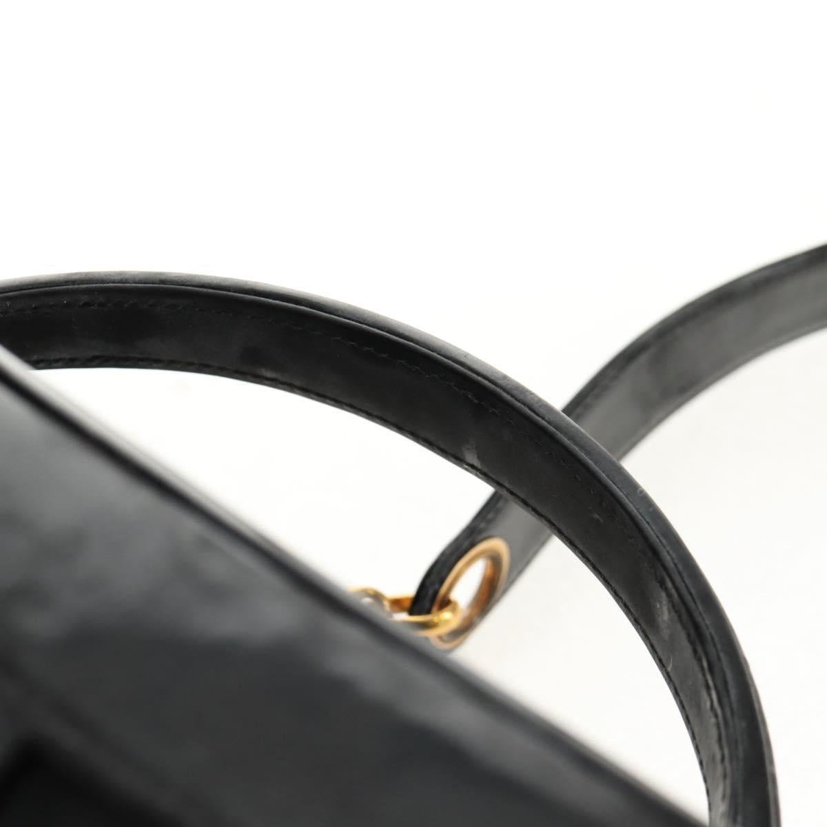 CHANEL Vanity Hand Bag Patent leather 2way Black Gold CC Auth 157791