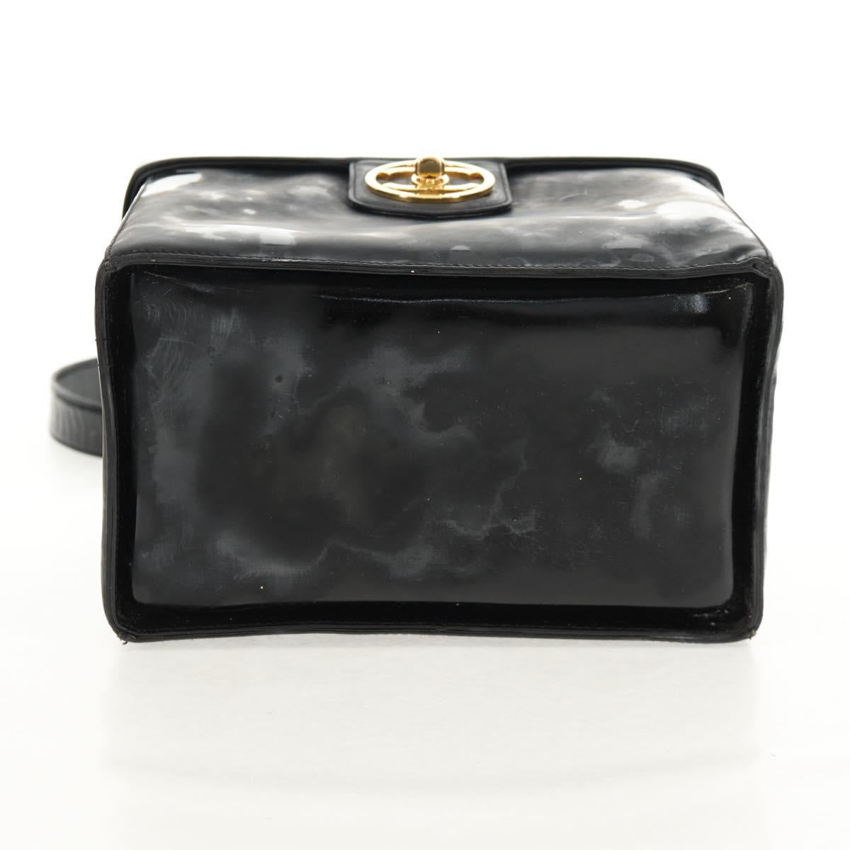 CHANEL Vanity Hand Bag Patent leather 2way Black Gold CC Auth 157791