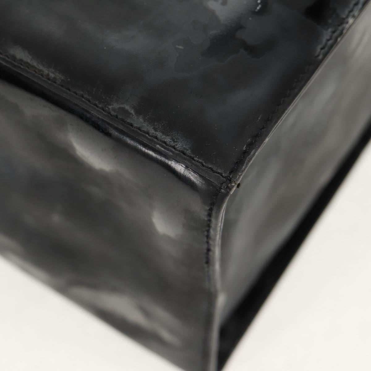 CHANEL Vanity Hand Bag Patent leather 2way Black Gold CC Auth 157791