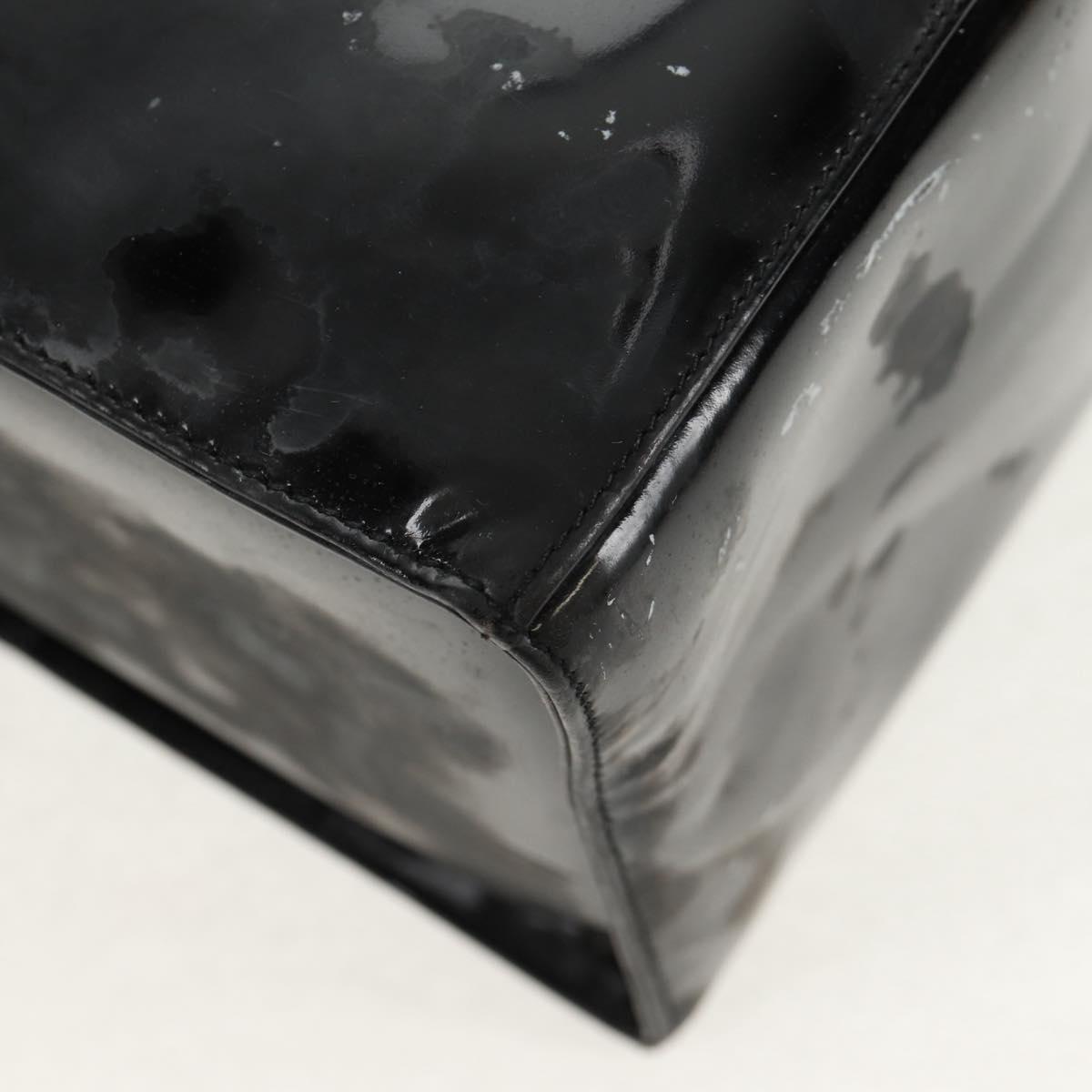 CHANEL Vanity Hand Bag Patent leather 2way Black Gold CC Auth 157791