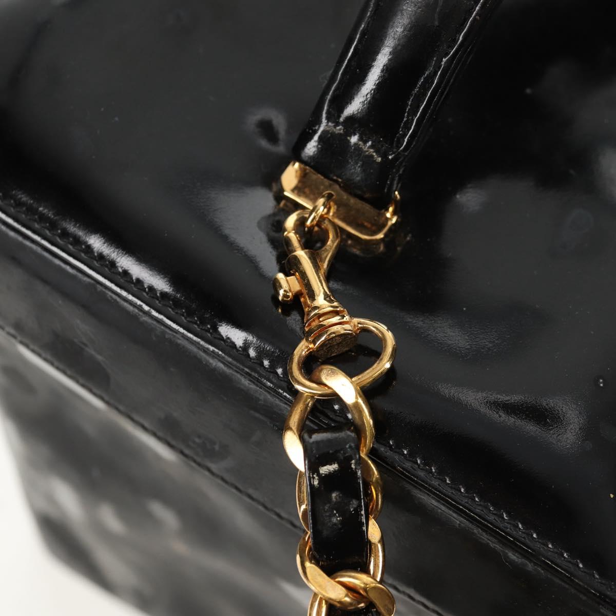CHANEL Vanity Hand Bag Patent leather 2way Black Gold CC Auth 157791