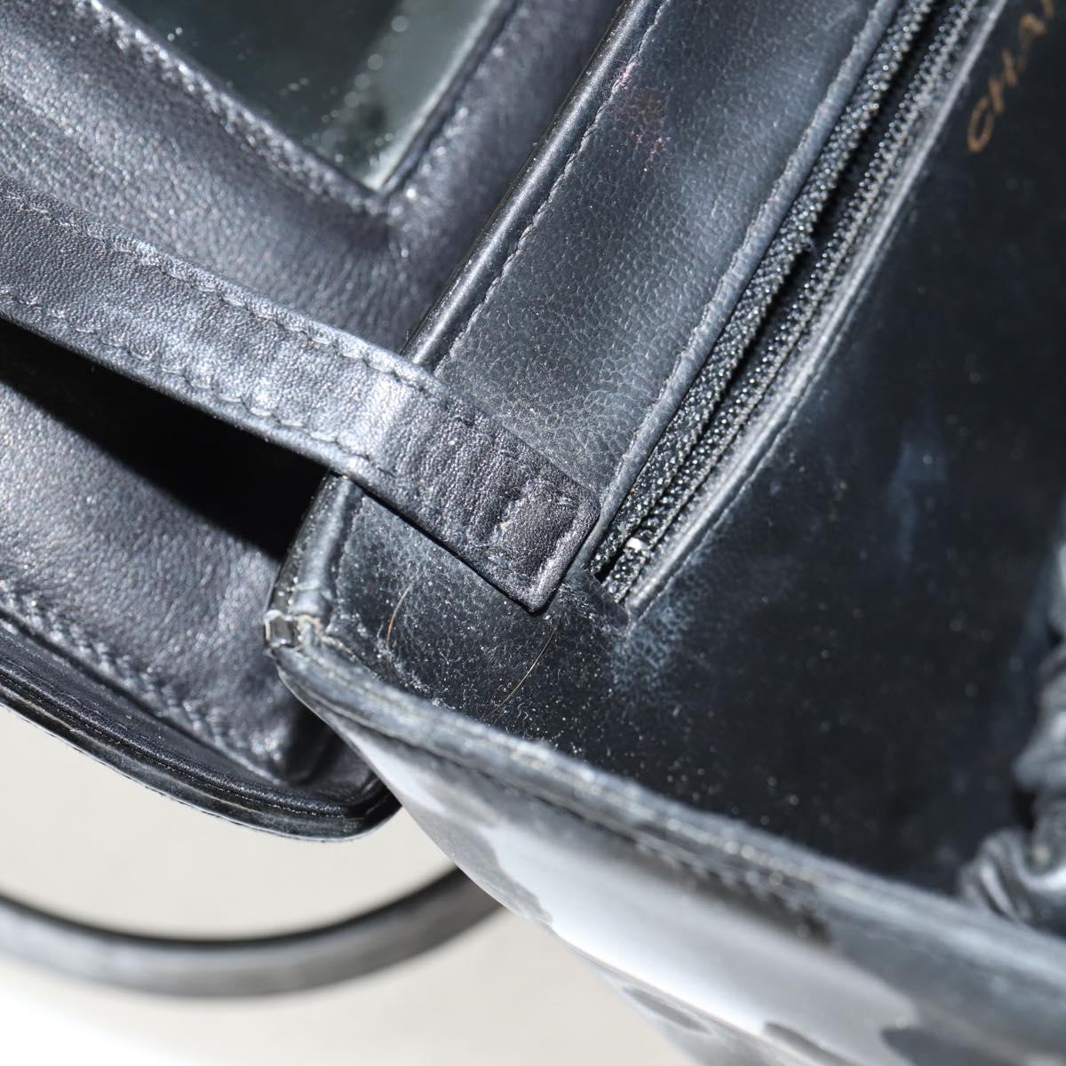 CHANEL Vanity Hand Bag Patent leather 2way Black Gold CC Auth 157791