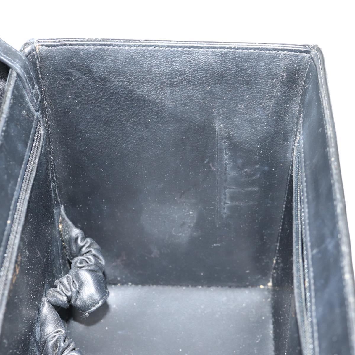 CHANEL Vanity Hand Bag Patent leather 2way Black Gold CC Auth 157791