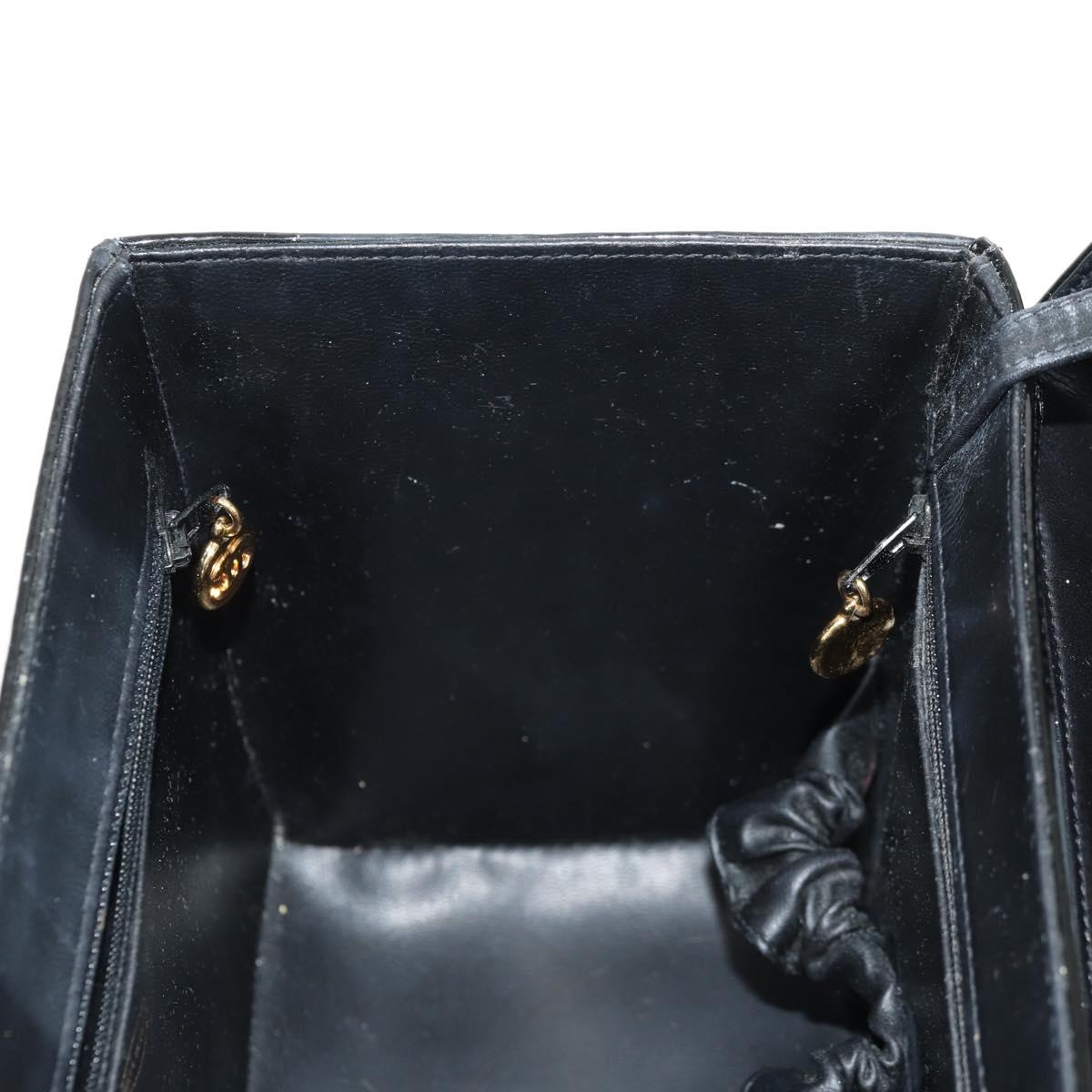 CHANEL Vanity Hand Bag Patent leather 2way Black Gold CC Auth 157791