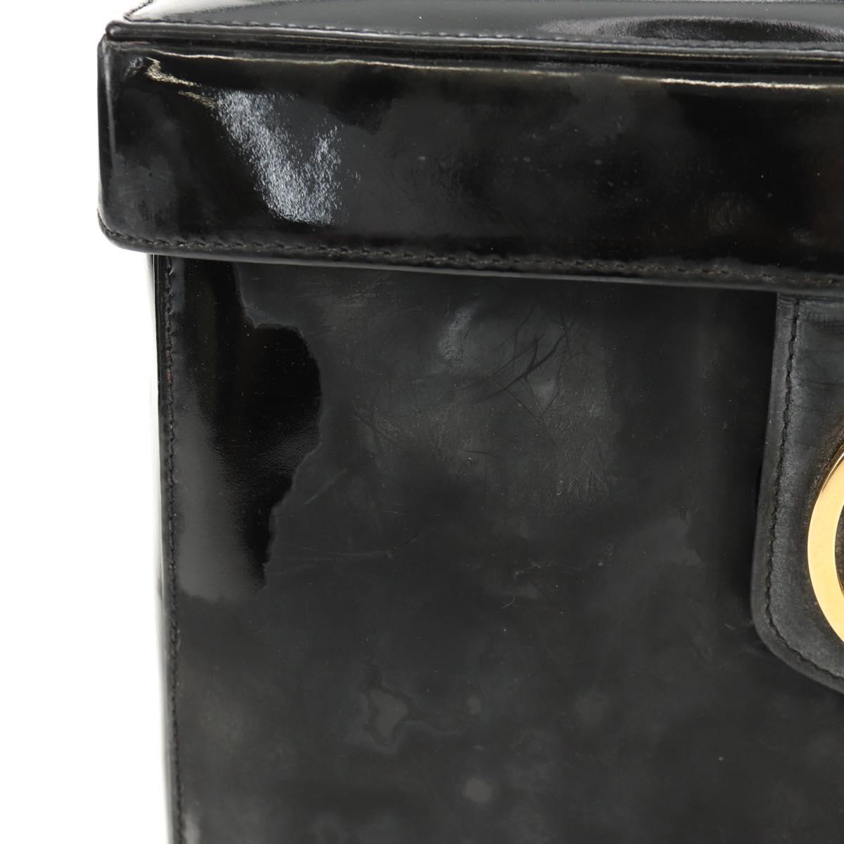 CHANEL Vanity Hand Bag Patent leather 2way Black Gold CC Auth 157791