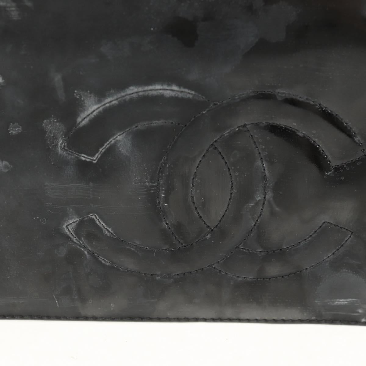 CHANEL Vanity Hand Bag Patent leather 2way Black Gold CC Auth 157791