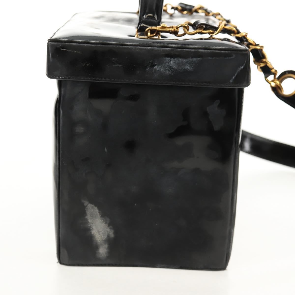 CHANEL Vanity Hand Bag Patent leather 2way Black Gold CC Auth 157791
