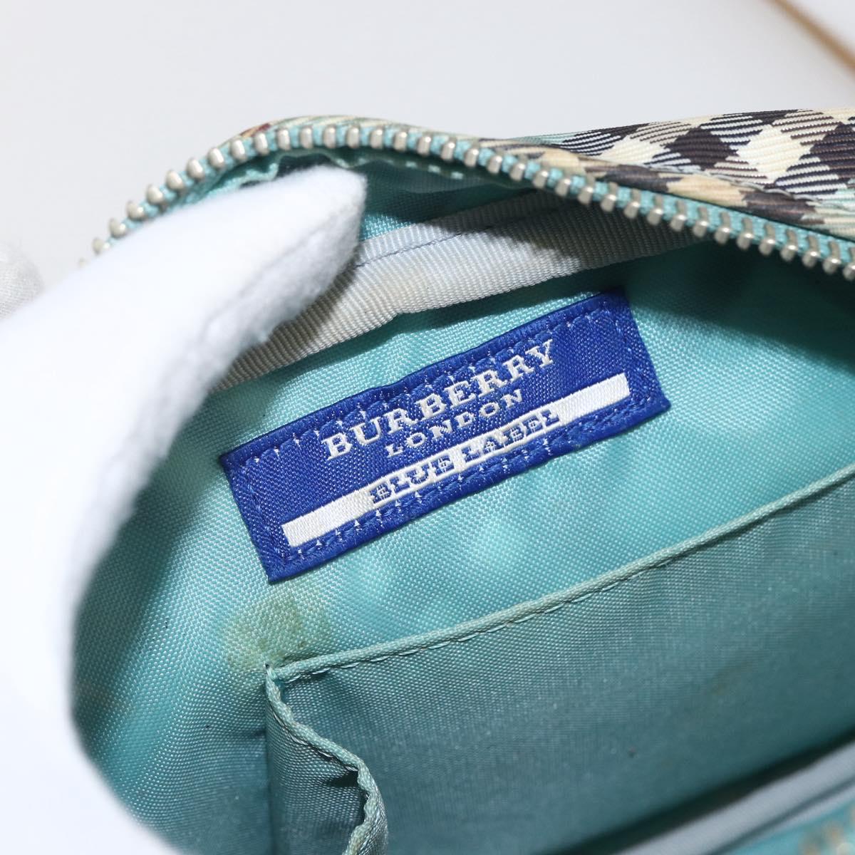 BURBERRY Nova Check Blue Label Shoulder Bag Nylon Blue Silver Auth 157794
