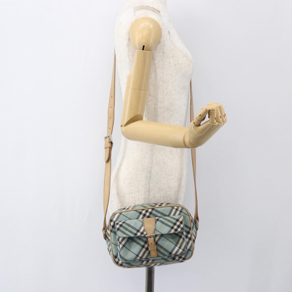 BURBERRY Nova Check Blue Label Shoulder Bag Nylon Blue Silver Auth 157794