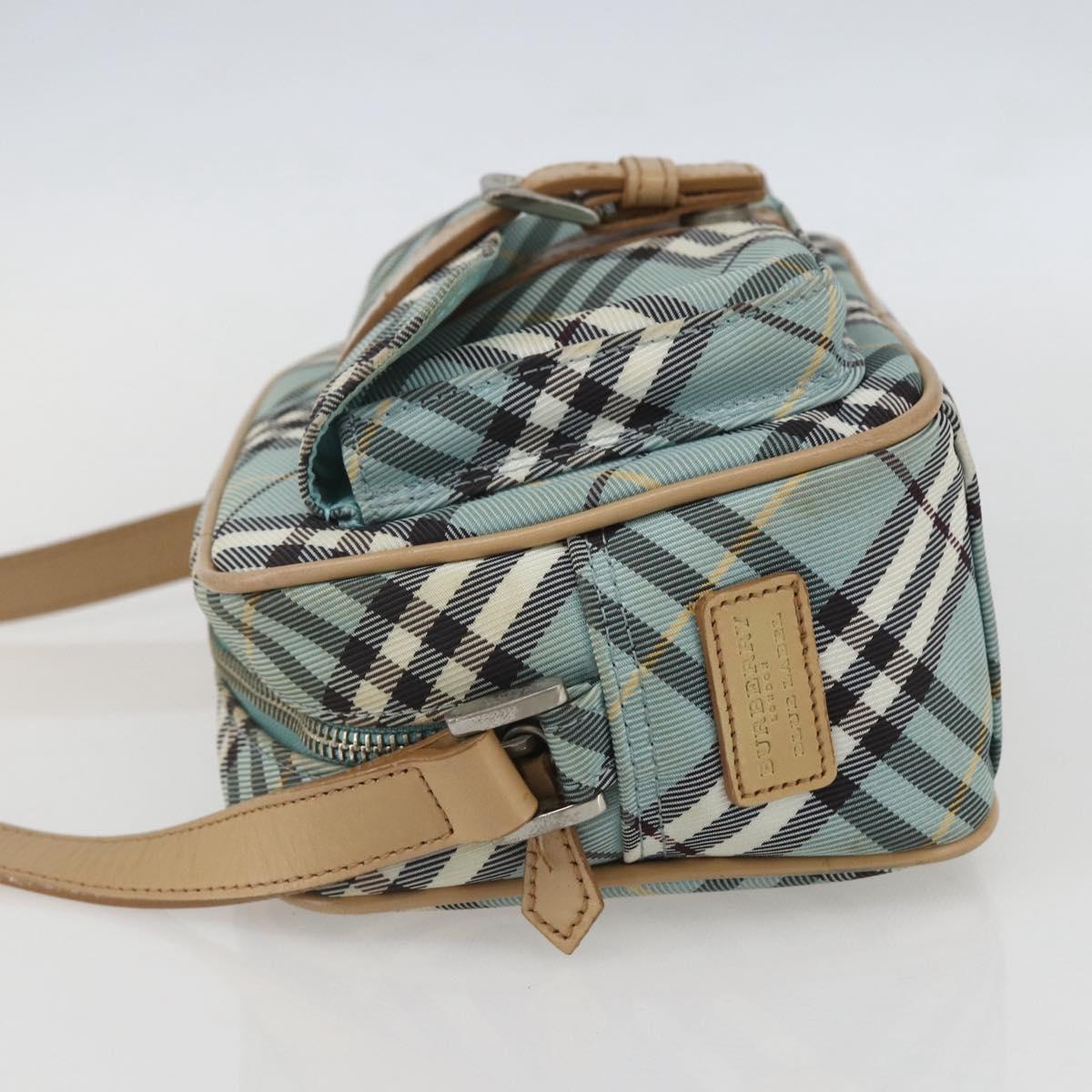 BURBERRY Nova Check Blue Label Shoulder Bag Nylon Blue Silver Auth 157794