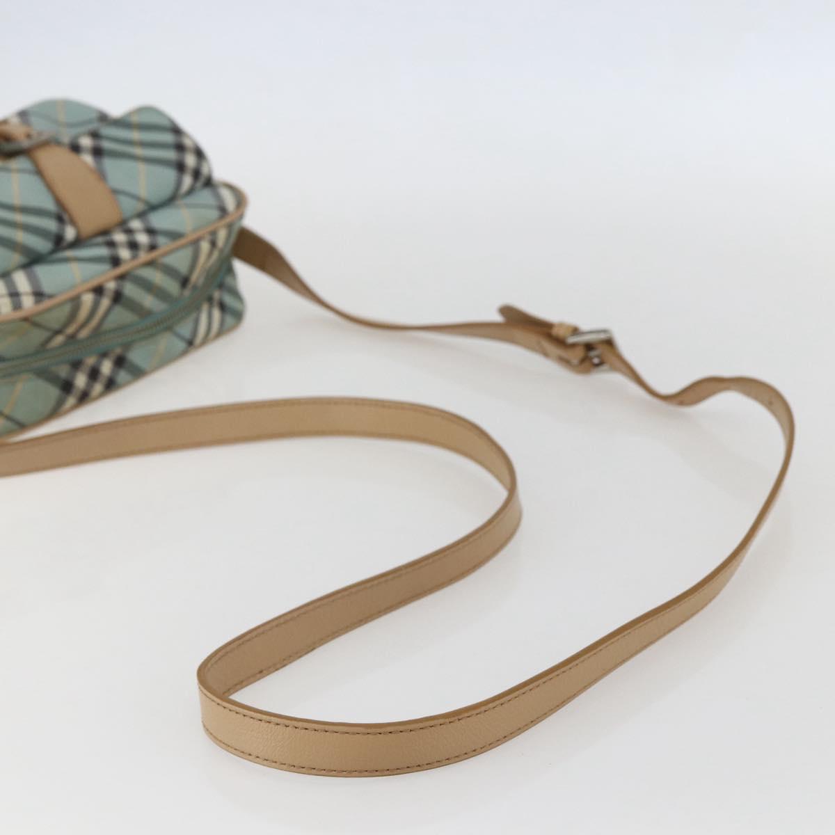 BURBERRY Nova Check Blue Label Shoulder Bag Nylon Blue Silver Auth 157794