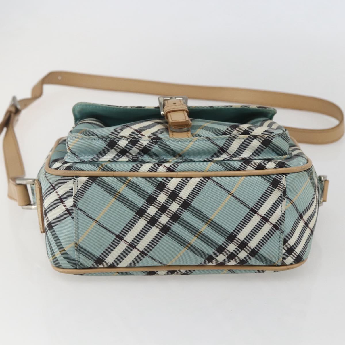 BURBERRY Nova Check Blue Label Shoulder Bag Nylon Blue Silver Auth 157794