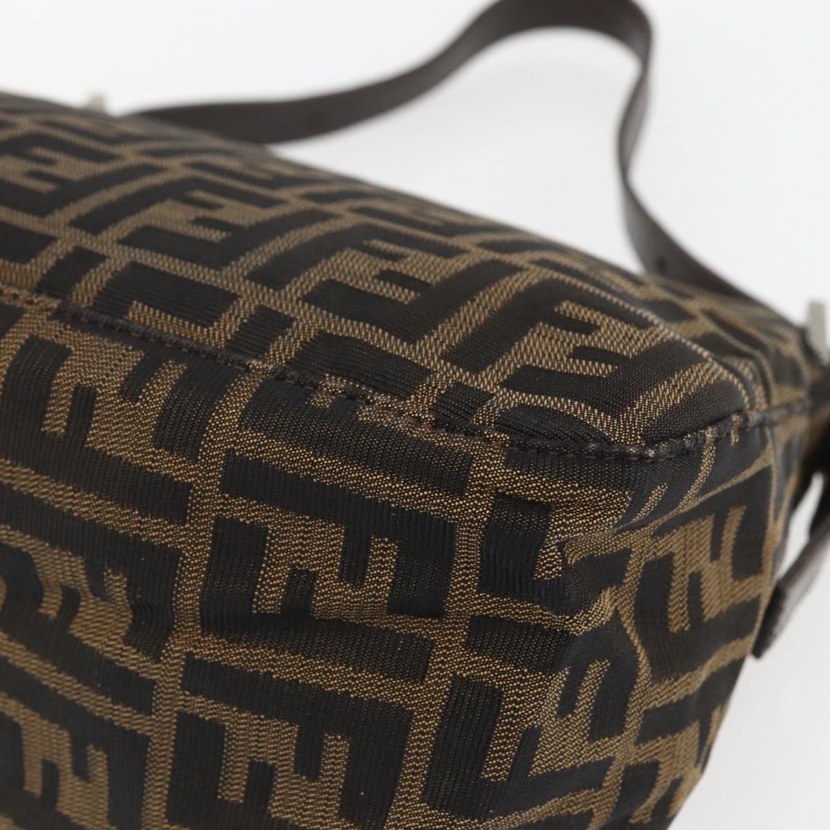 FENDI Zucca Canvas Mamma Baguette Shoulder Bag Black Brown Auth 157797