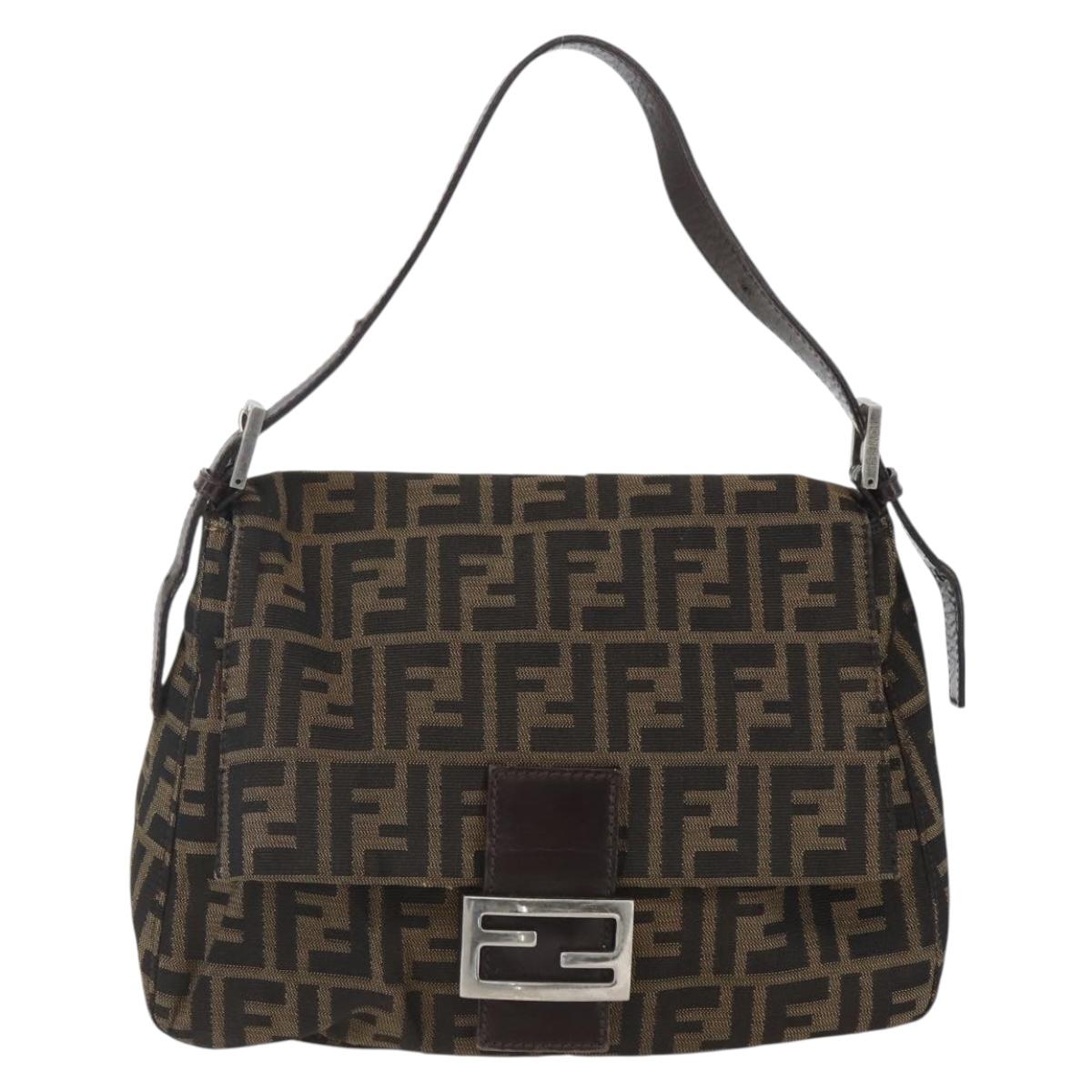 FENDI Zucca Canvas Mamma Baguette Shoulder Bag Black Brown Auth 157797