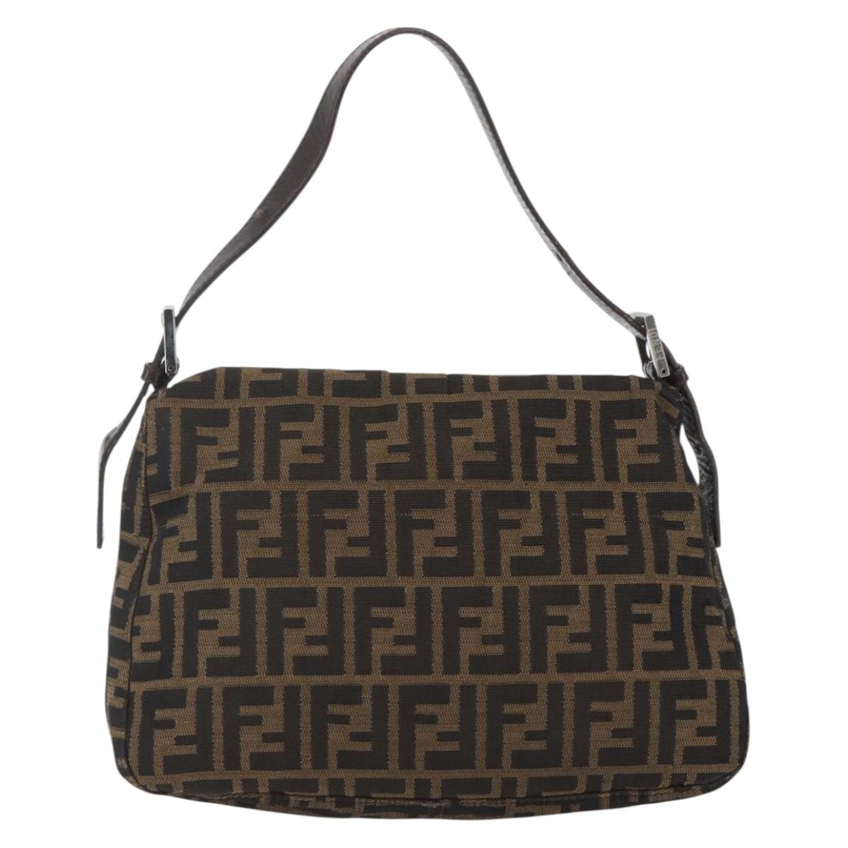 FENDI Zucca Canvas Mamma Baguette Shoulder Bag Black Brown Auth 157797