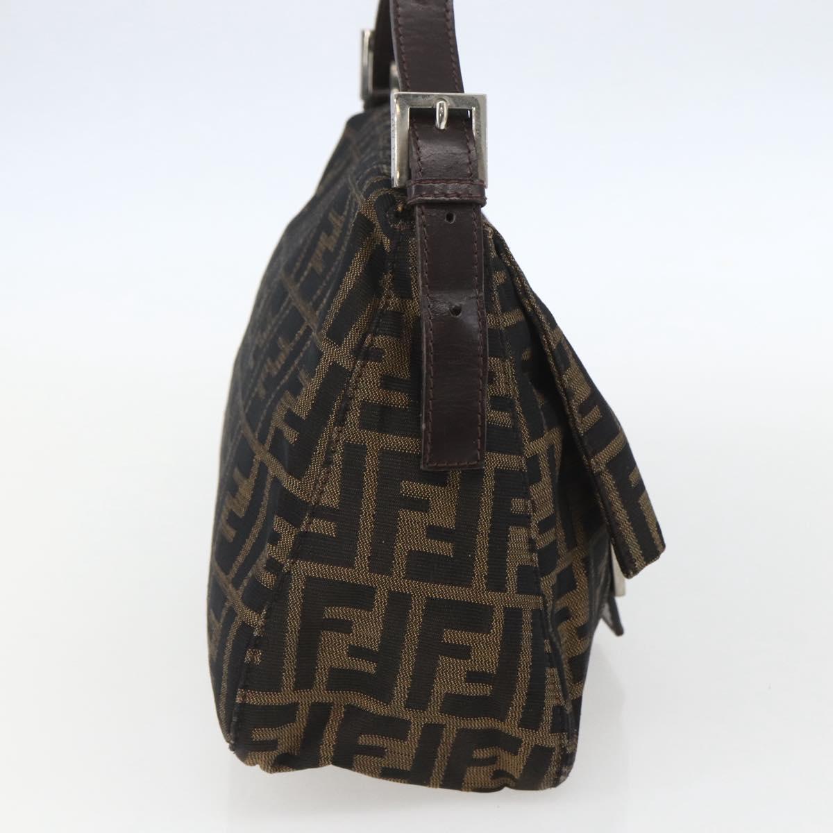 FENDI Zucca Canvas Mamma Baguette Shoulder Bag Black Brown Auth 157797