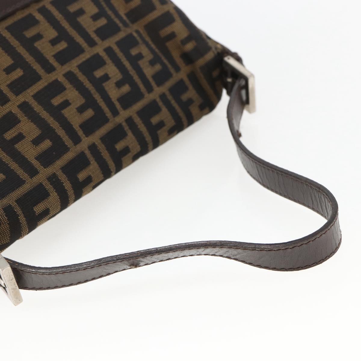 FENDI Zucca Canvas Mamma Baguette Shoulder Bag Black Brown Auth 157797
