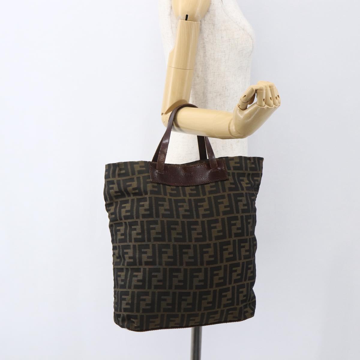 FENDI Zucca Canvas Hand Bag Black Brown Auth 157798