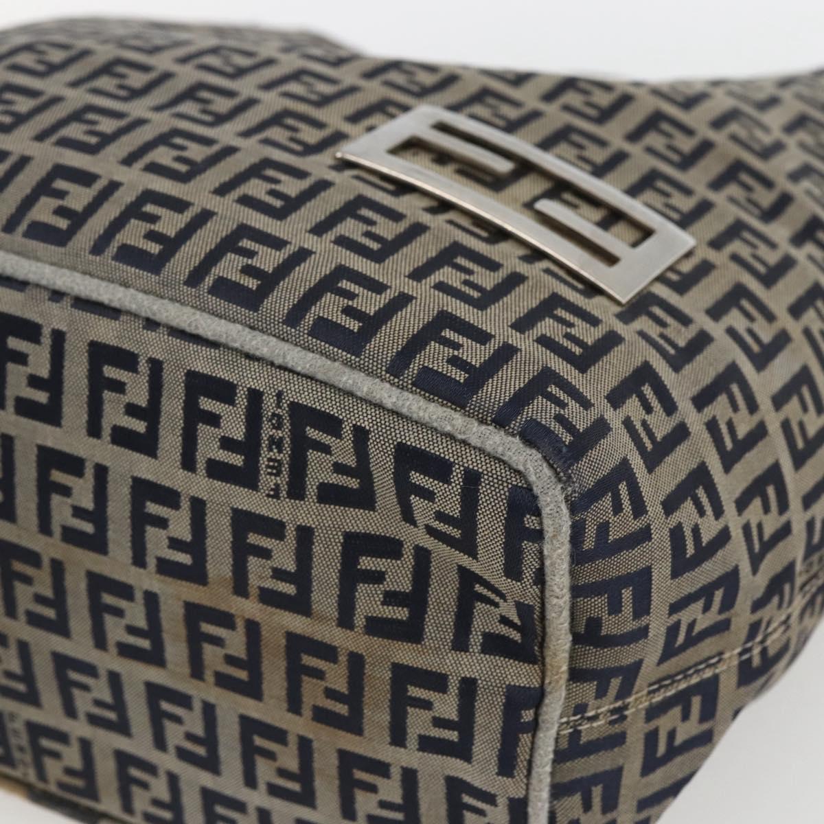 FENDI Zucchino Canvas Shoulder Bag Navy Silver Auth 157799