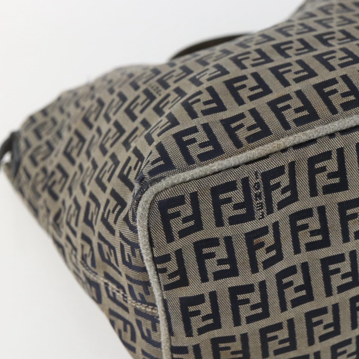 FENDI Zucchino Canvas Shoulder Bag Navy Silver Auth 157799