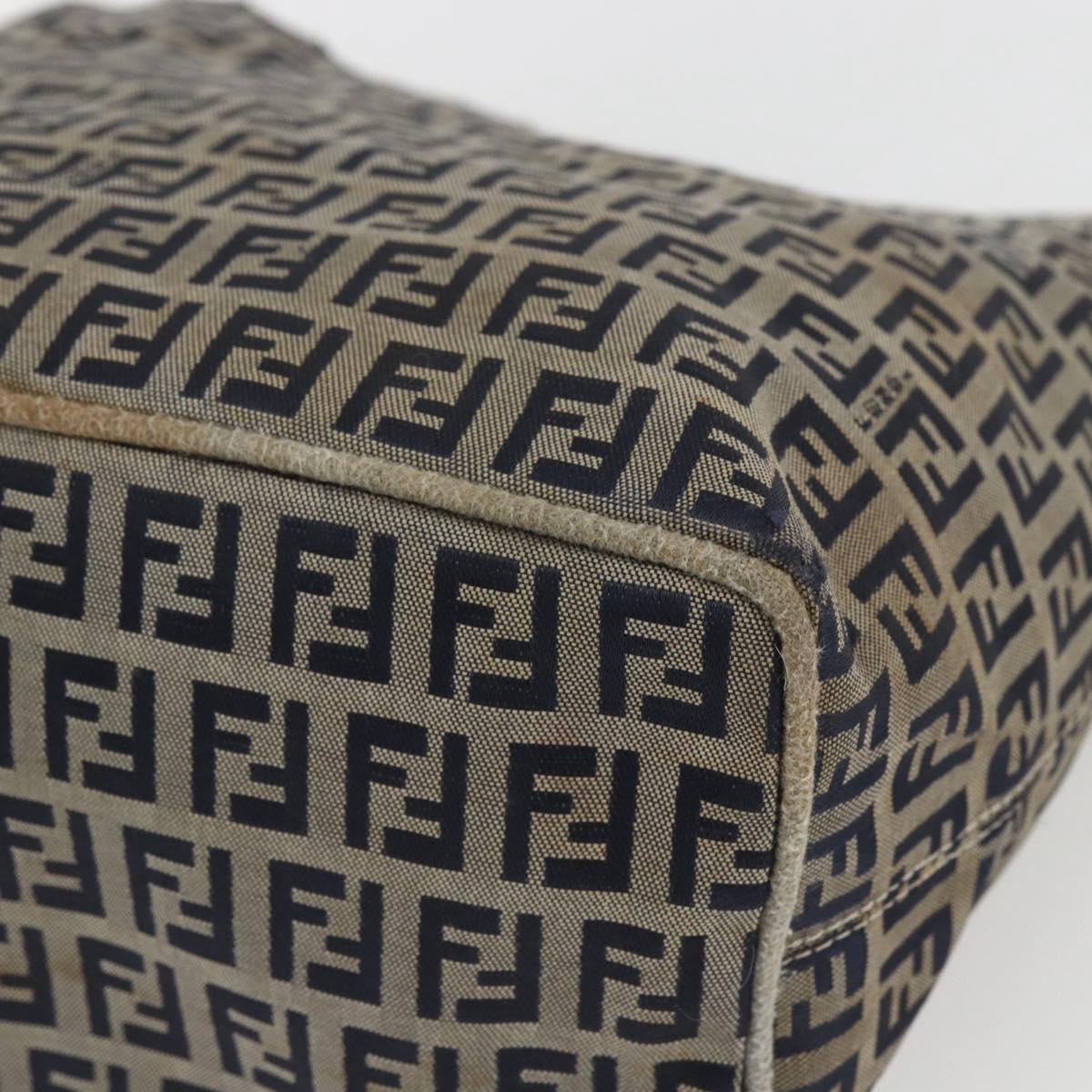 FENDI Zucchino Canvas Shoulder Bag Navy Silver Auth 157799