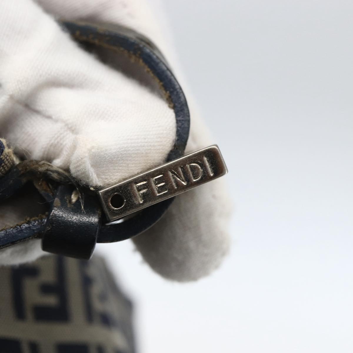 FENDI Zucchino Canvas Shoulder Bag Navy Silver Auth 157799