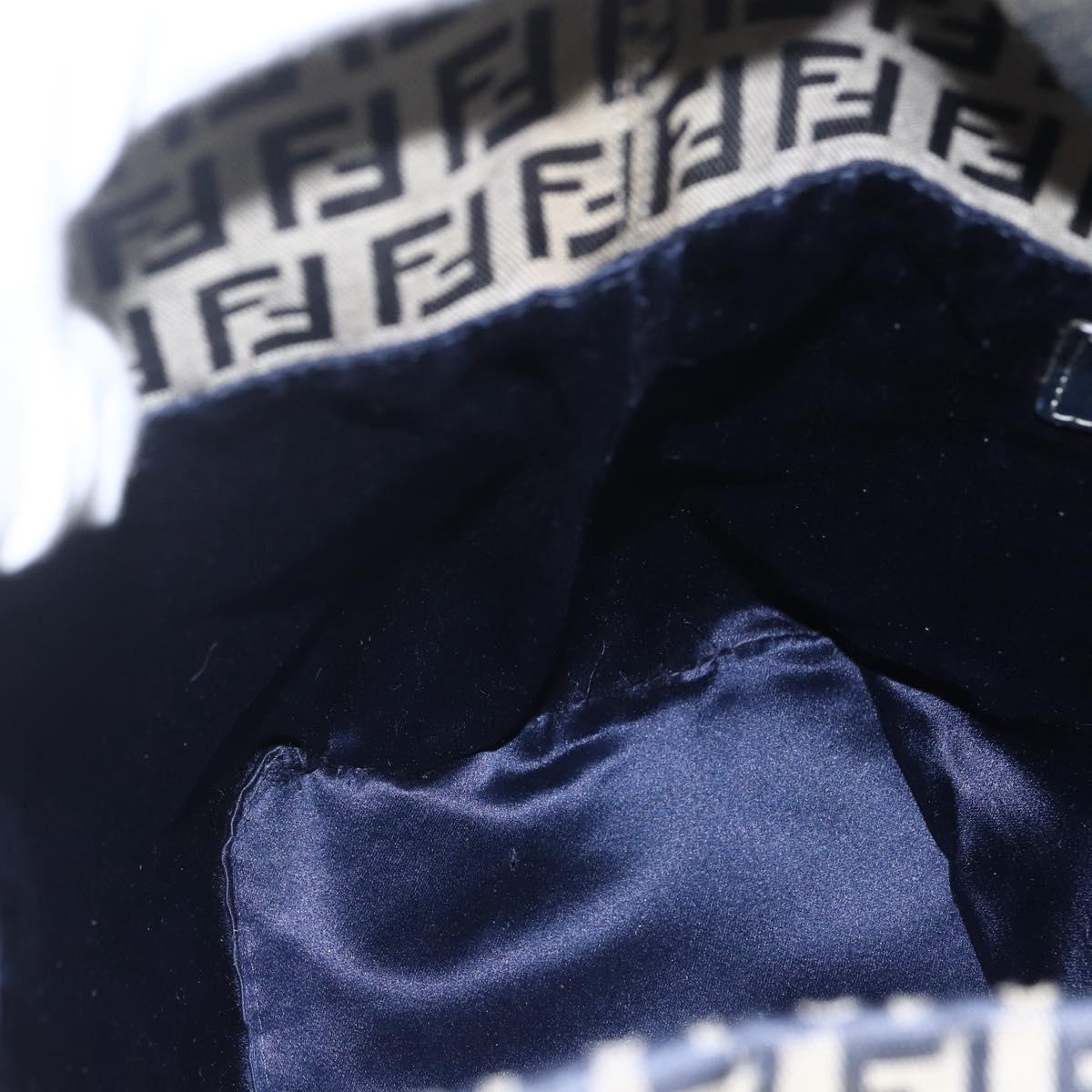 FENDI Zucchino Canvas Shoulder Bag Navy Silver Auth 157799