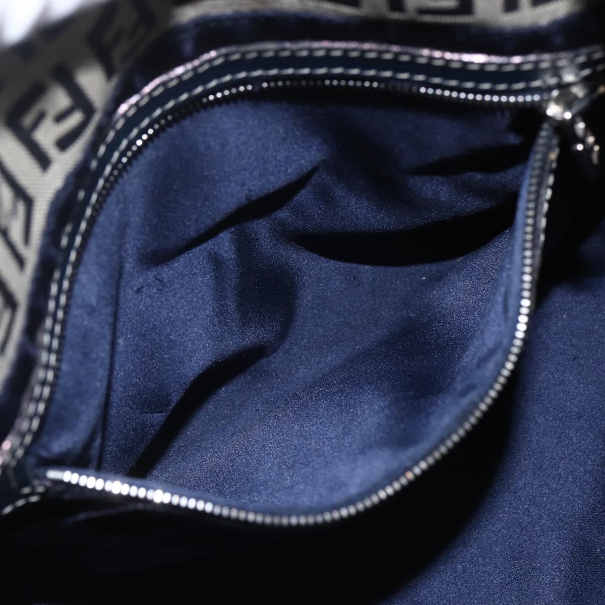 FENDI Zucchino Canvas Shoulder Bag Navy Silver Auth 157799