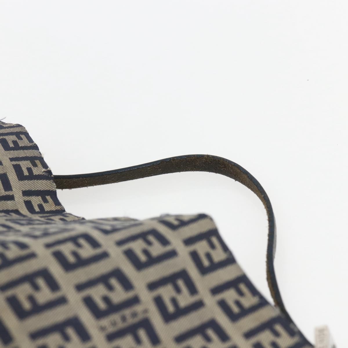 FENDI Zucchino Canvas Shoulder Bag Navy Silver Auth 157799