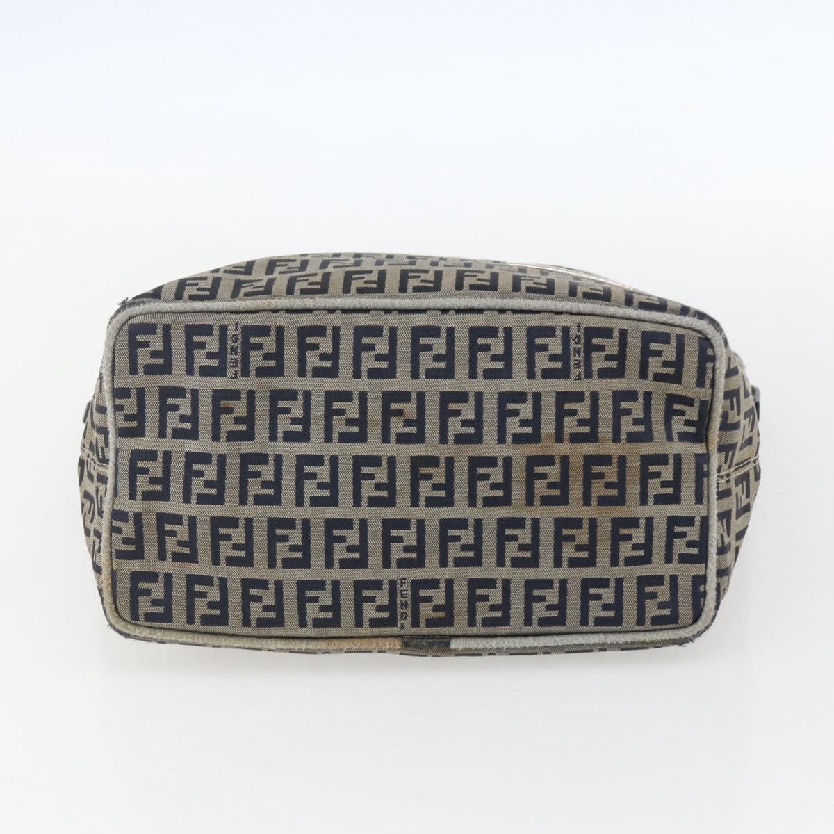 FENDI Zucchino Canvas Shoulder Bag Navy Silver Auth 157799