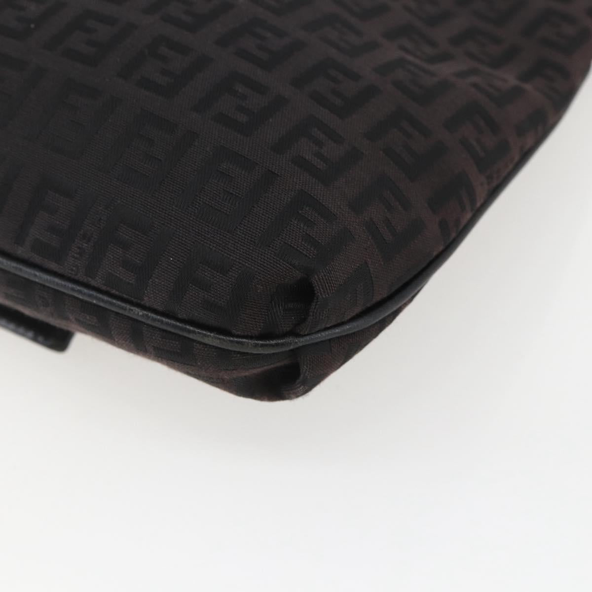 FENDI Zucchino Canvas Shoulder Bag Brown Silver Auth 157800