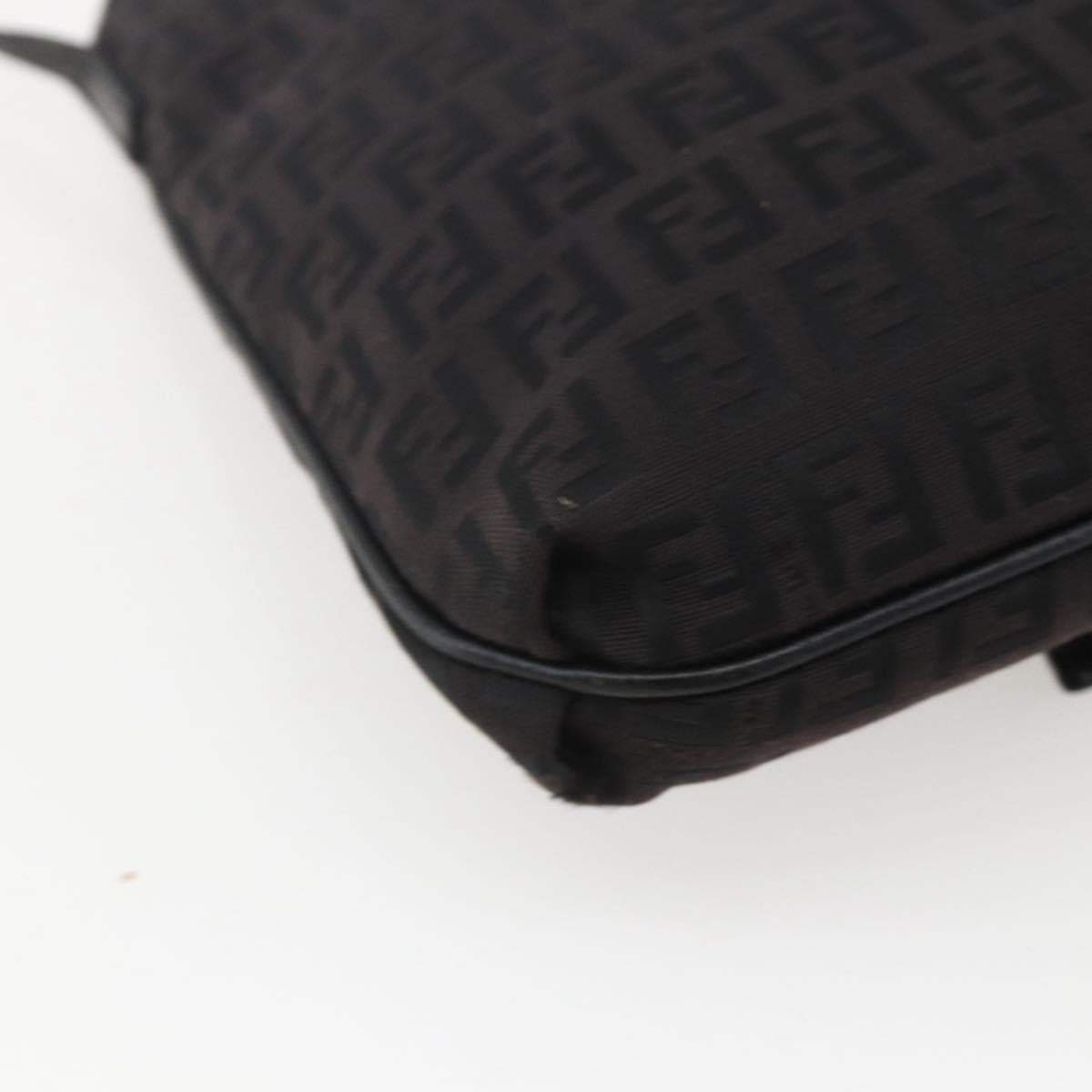 FENDI Zucchino Canvas Shoulder Bag Brown Silver Auth 157800