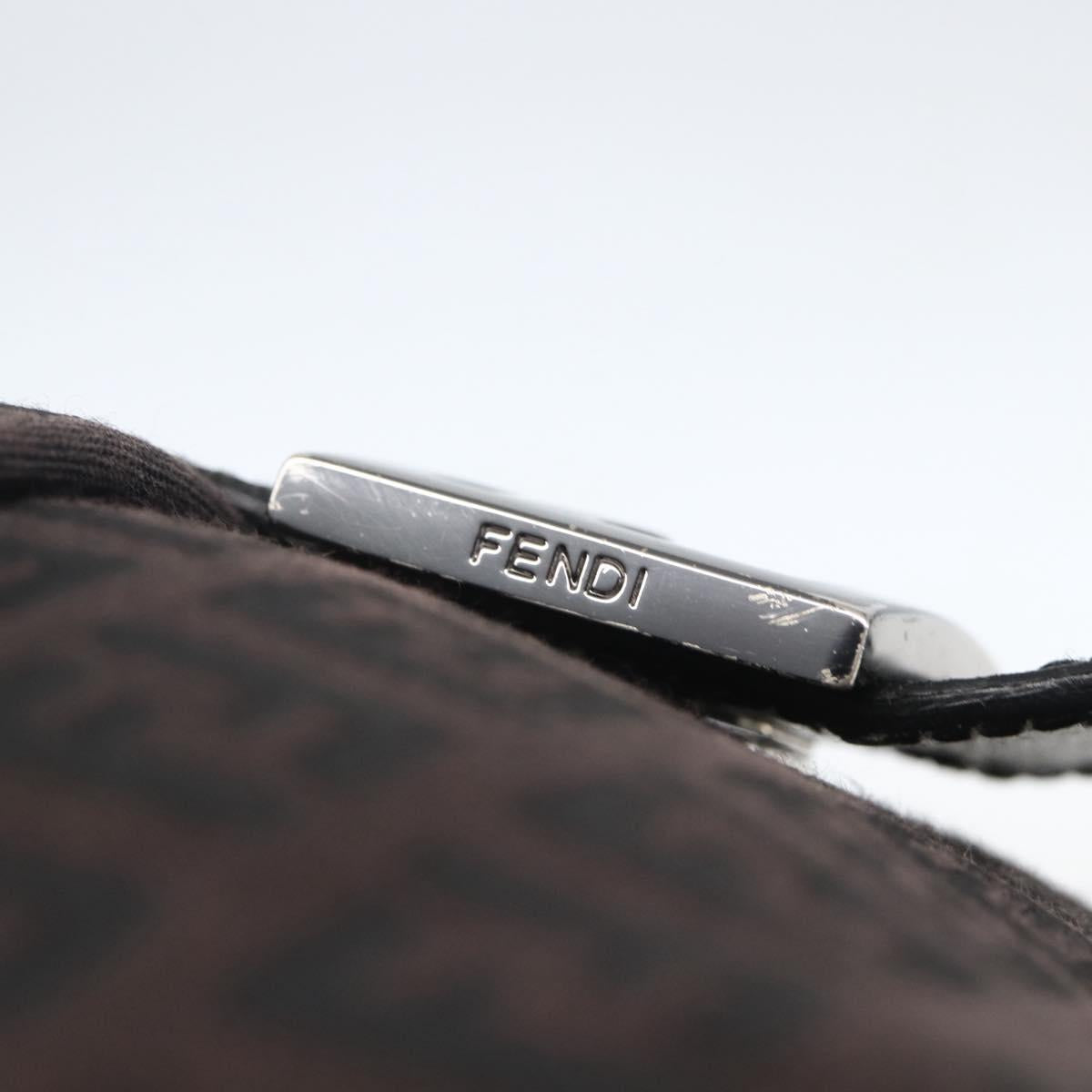 FENDI Zucchino Canvas Shoulder Bag Brown Silver Auth 157800