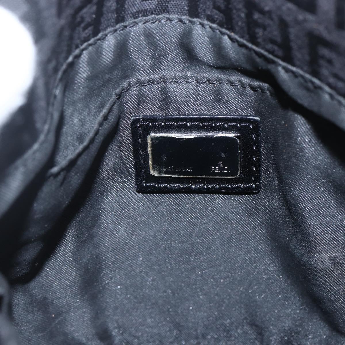 FENDI Zucchino Canvas Shoulder Bag Brown Silver Auth 157800