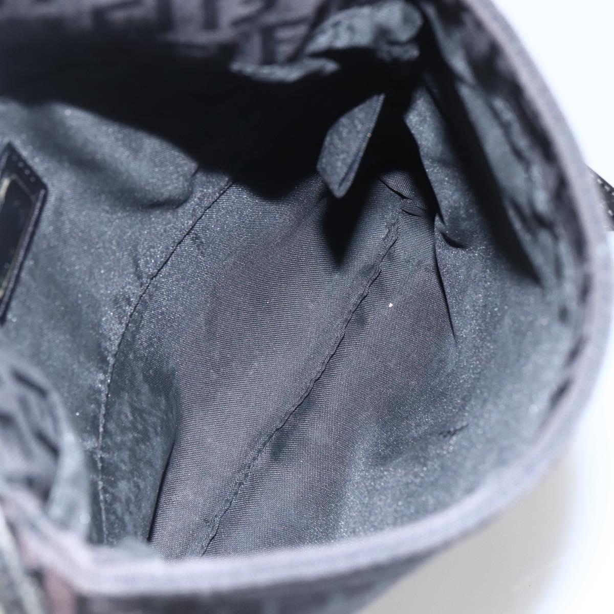 FENDI Zucchino Canvas Shoulder Bag Brown Silver Auth 157800