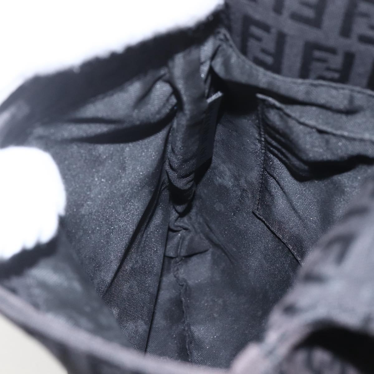 FENDI Zucchino Canvas Shoulder Bag Brown Silver Auth 157800