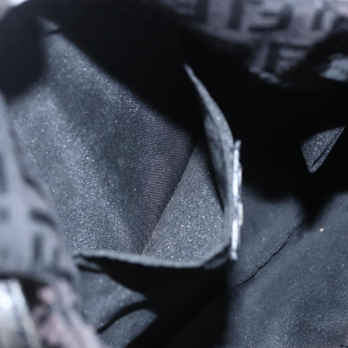 FENDI Zucchino Canvas Shoulder Bag Brown Silver Auth 157800