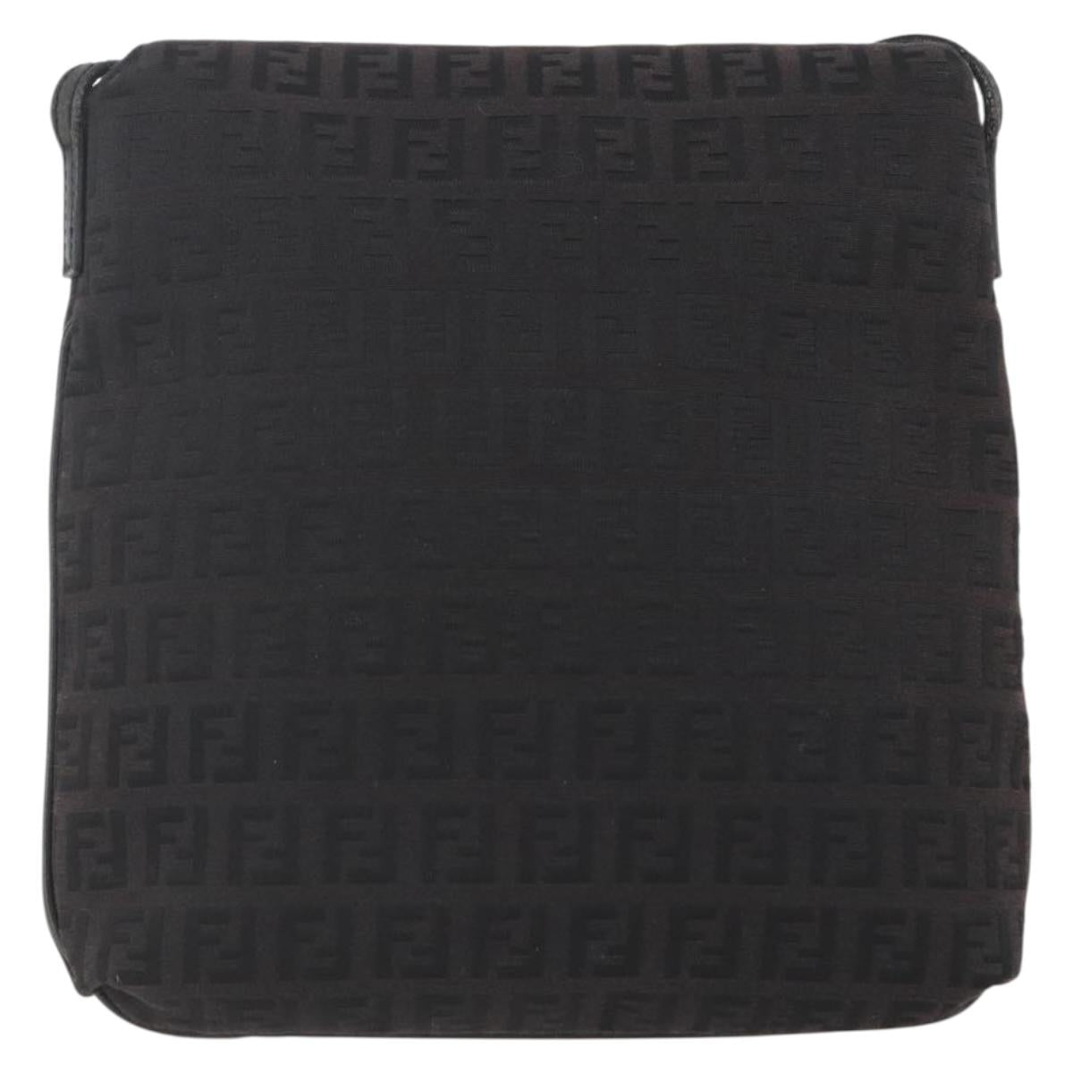 FENDI Zucchino Canvas Shoulder Bag Brown Silver Auth 157800