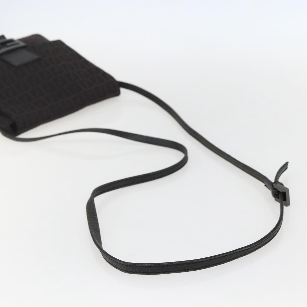 FENDI Zucchino Canvas Shoulder Bag Brown Silver Auth 157800