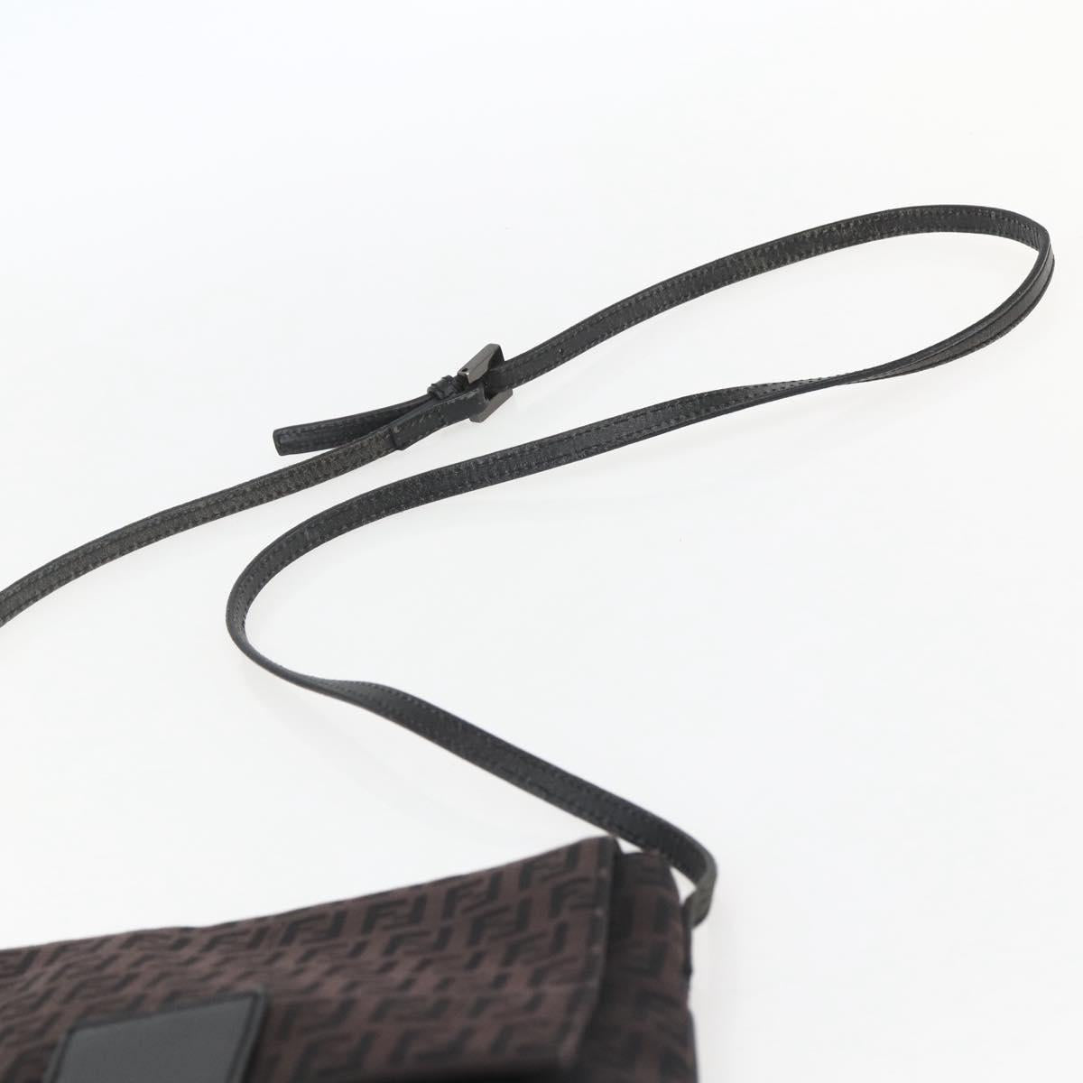 FENDI Zucchino Canvas Shoulder Bag Brown Silver Auth 157800