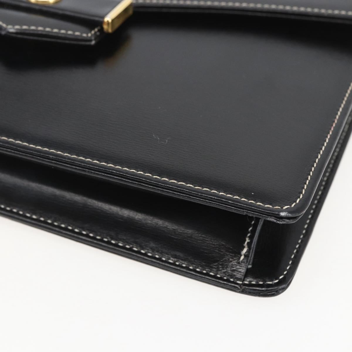 Christian Dior Chain Shoulder Bag Leather Black Gold Auth 157802V