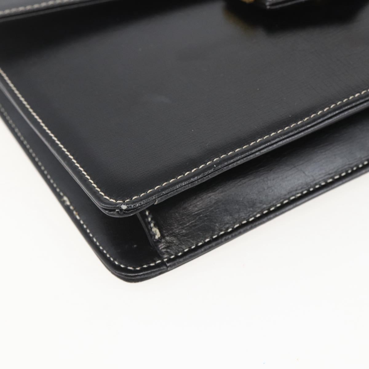 Christian Dior Chain Shoulder Bag Leather Black Gold Auth 157802V