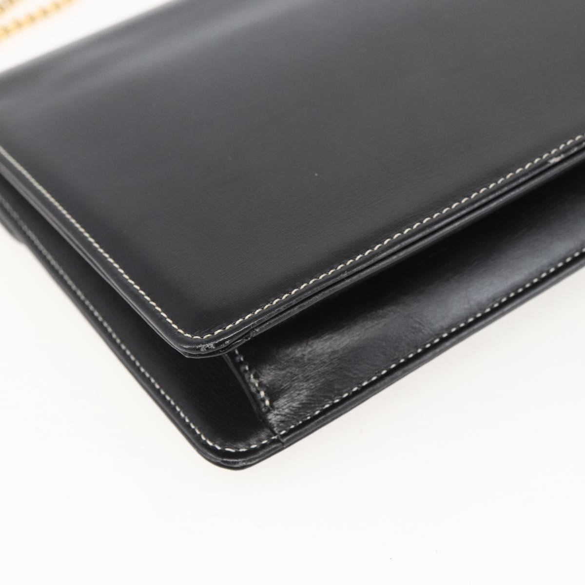 Christian Dior Chain Shoulder Bag Leather Black Gold Auth 157802V