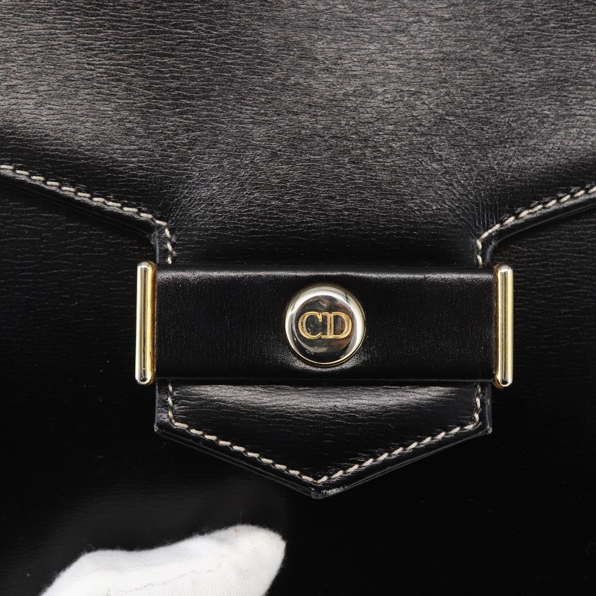 Christian Dior Chain Shoulder Bag Leather Black Gold Auth 157802V