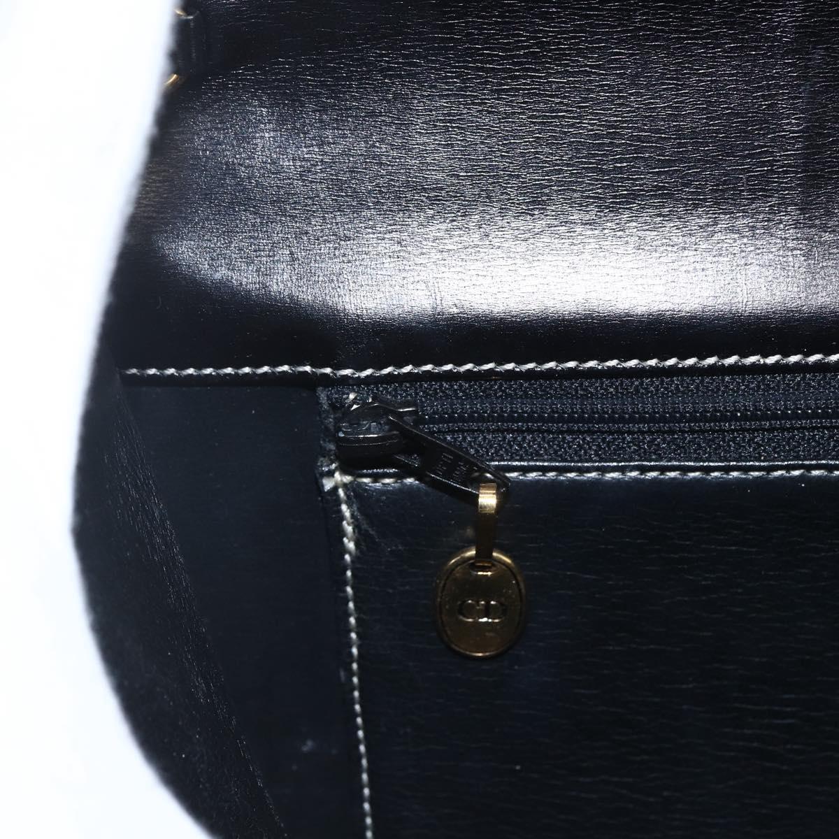 Christian Dior Chain Shoulder Bag Leather Black Gold Auth 157802V