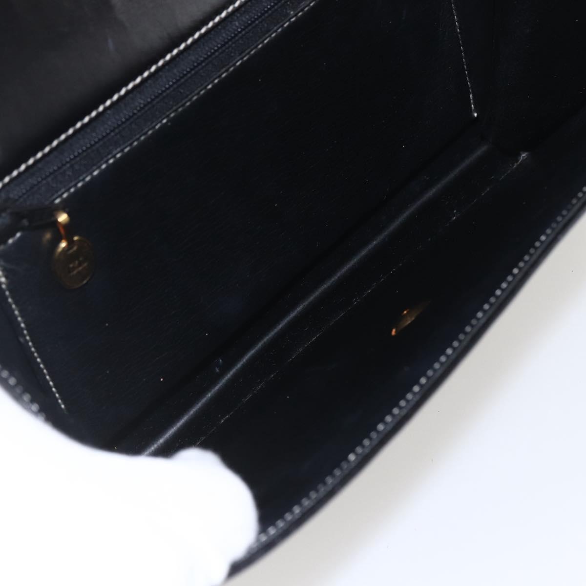 Christian Dior Chain Shoulder Bag Leather Black Gold Auth 157802V