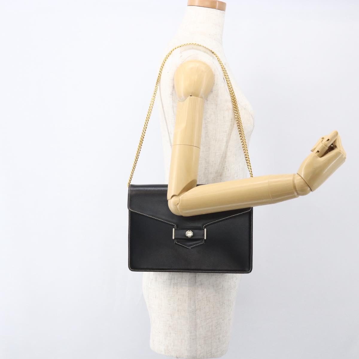 Christian Dior Chain Shoulder Bag Leather Black Gold Auth 157802V